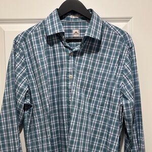 Peter Millar Blue and White Checkered Button Down Shirt